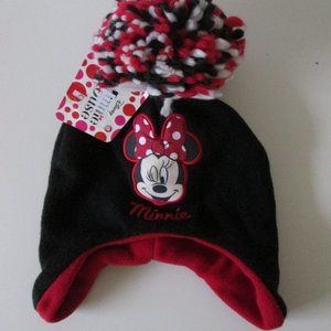 MINNIE MOUSE Ear Flaps Lined Knit Pom Pom Trapper Winter Hat